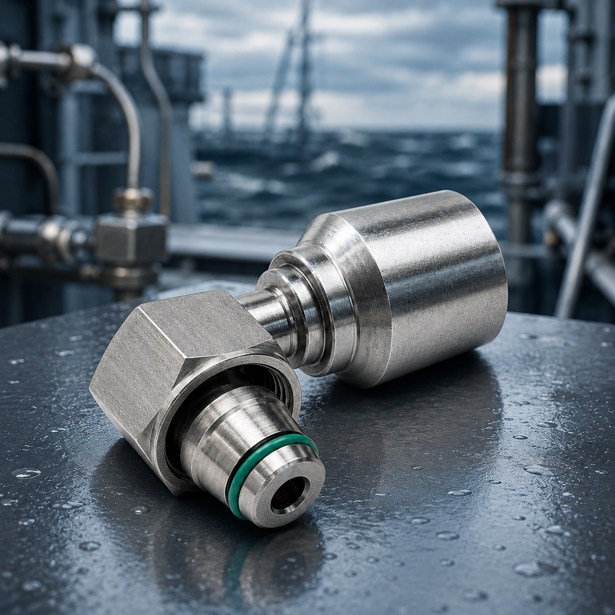 Marine stainless steel fitting with sealing ring