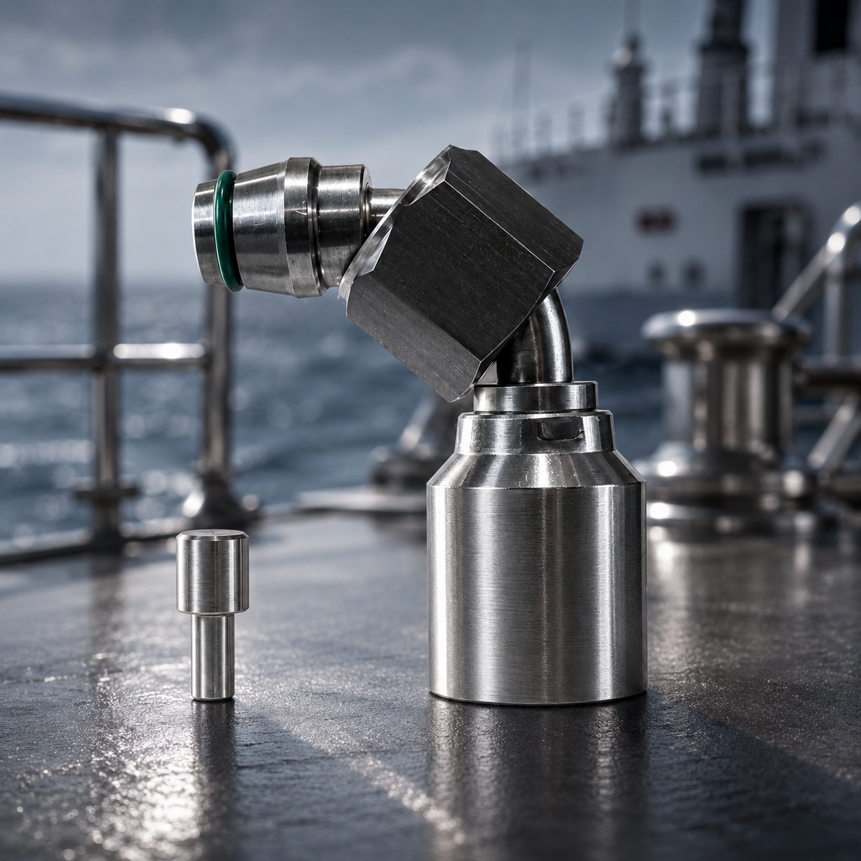 Marine stainless steel angled fitting and small terminal